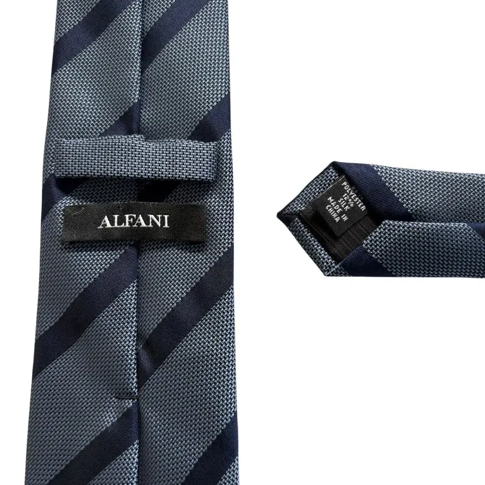 Alfani Tie‎ Mens OS Blue Striped Silk Blend Woven Old Money